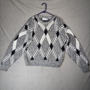 Vintage JJ Cochran Sweater Men’s Size L Black White‎ Argyle